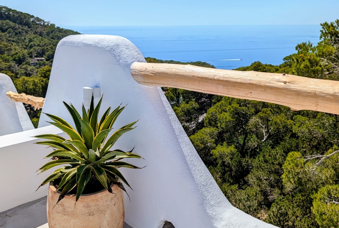 Boho Chic Sea View Apartment with Private Rooftop in Cala Vadella for Summer Rent