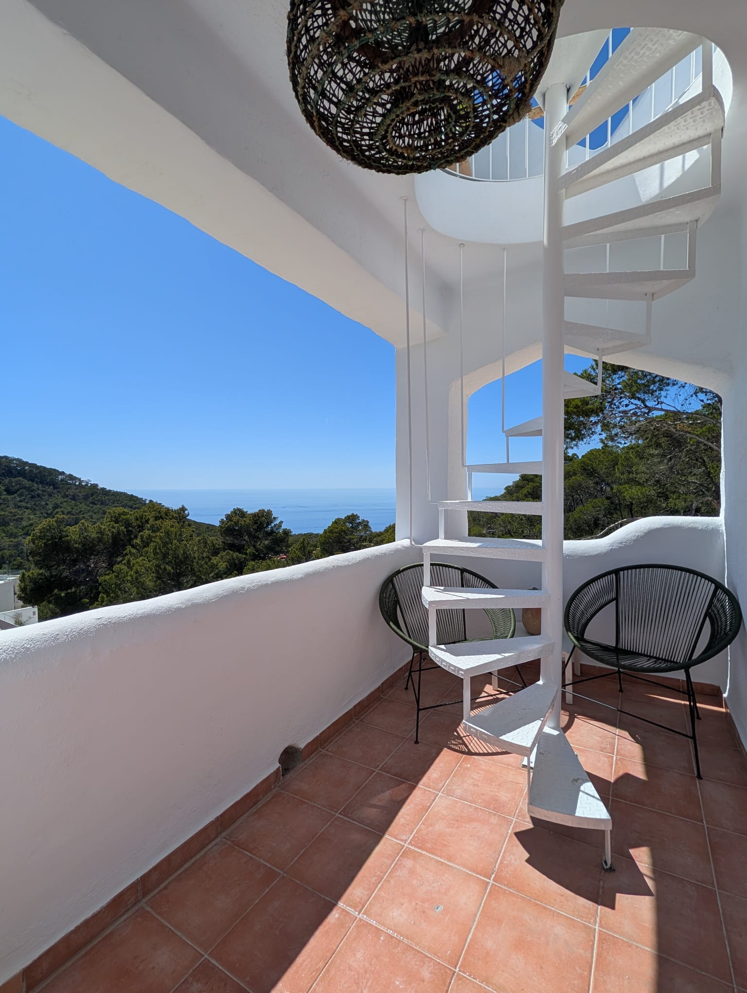 Boho Chic Sea View Apartment with Private Rooftop in Cala Vadella for Summer Rent