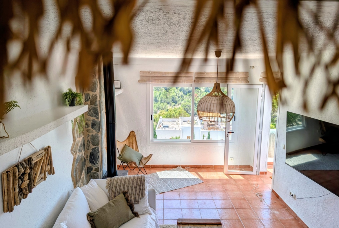 Boho Chic Sea View Apartment with Private Rooftop in Cala Vadella for Summer Rent