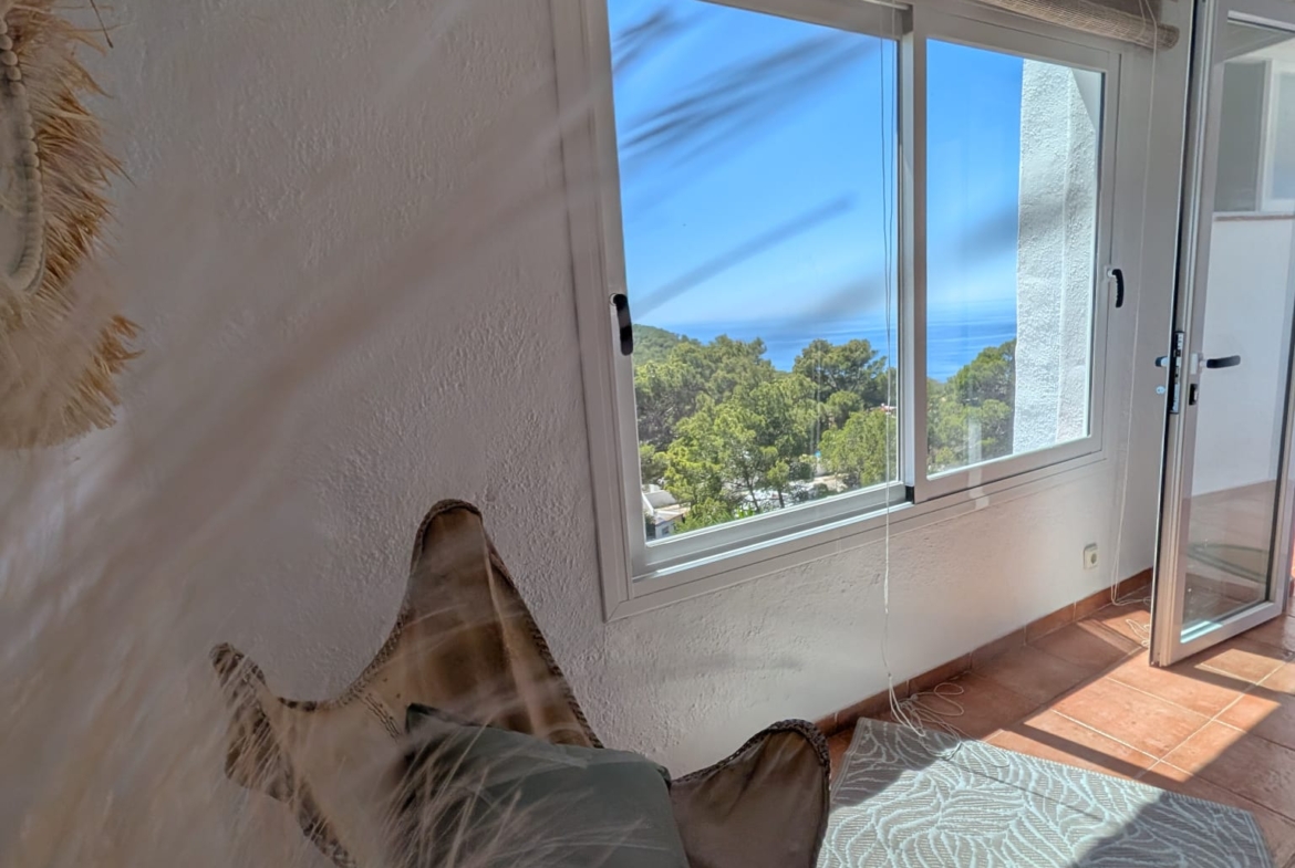 Boho Chic Sea View Apartment with Private Rooftop in Cala Vadella for Summer Rent