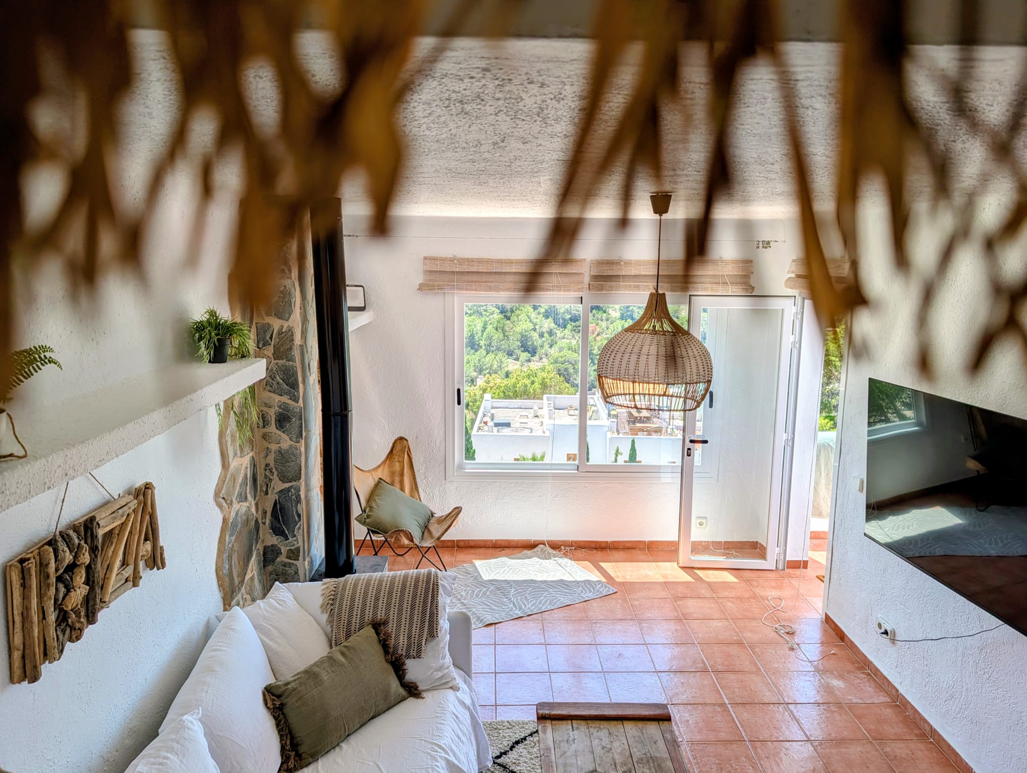 Boho Chic Sea View Apartment with Private Rooftop in Cala Vadella for Summer Rent
