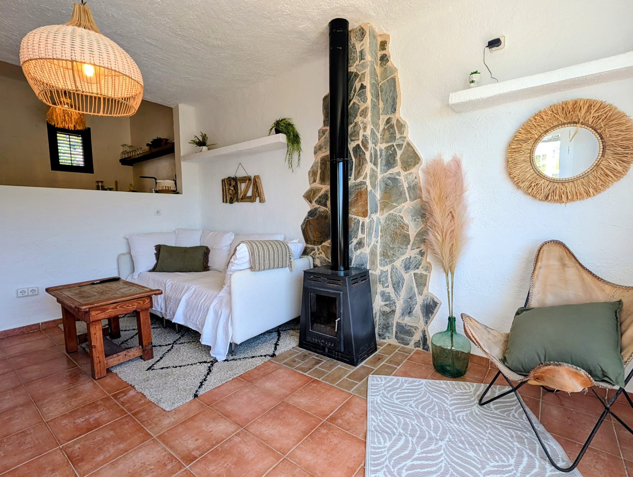 Boho Chic Sea View Apartment with Private Rooftop in Cala Vadella for Summer Rent