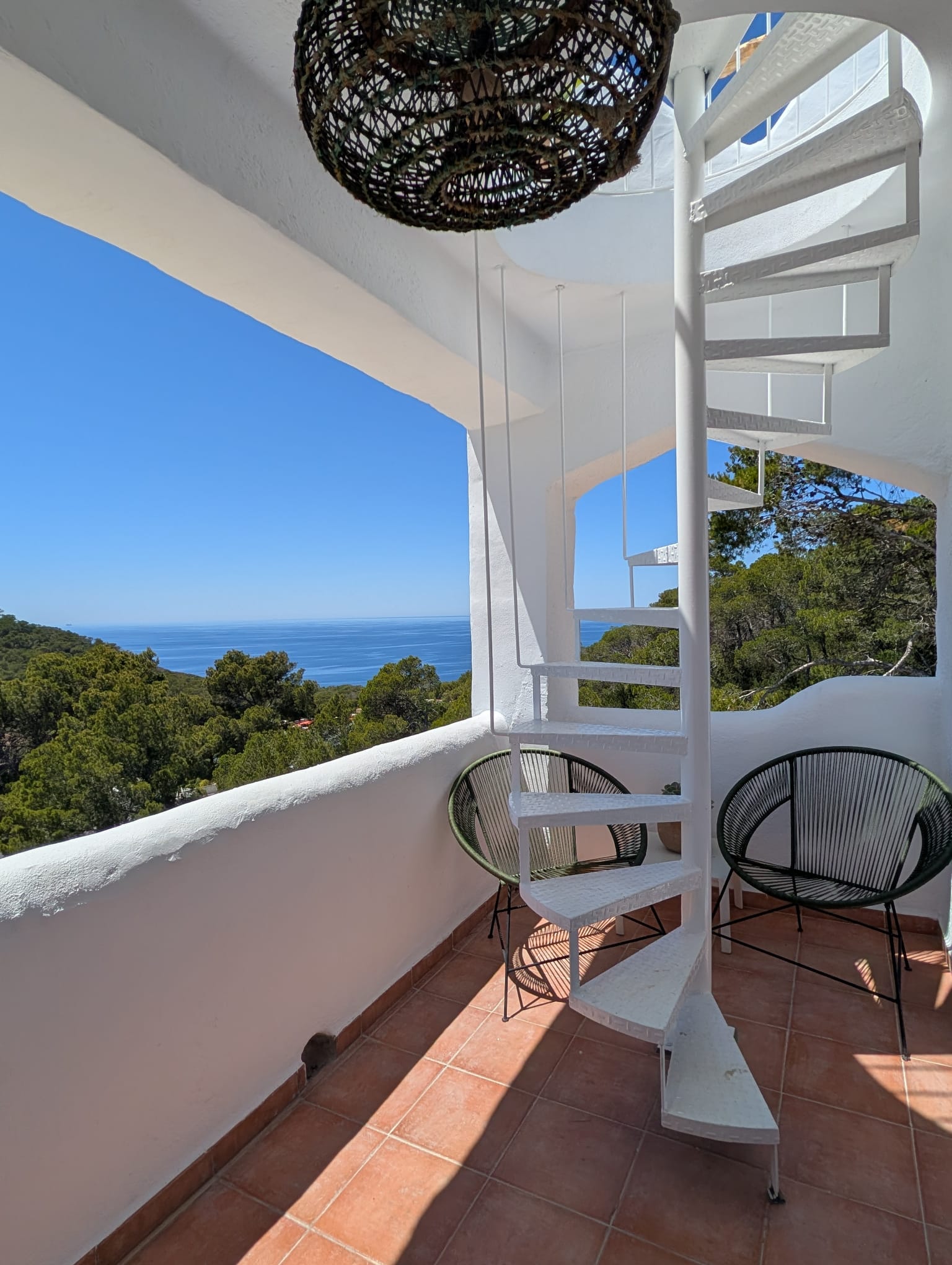 Boho Chic Sea View Apartment with Private Rooftop in Cala Vadella for Summer Rent