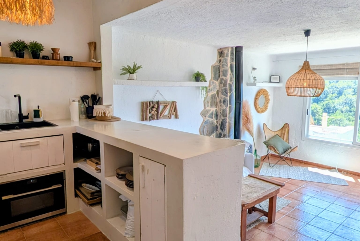 Boho Chic Sea View Apartment with Private Rooftop in Cala Vadella for Summer Rent