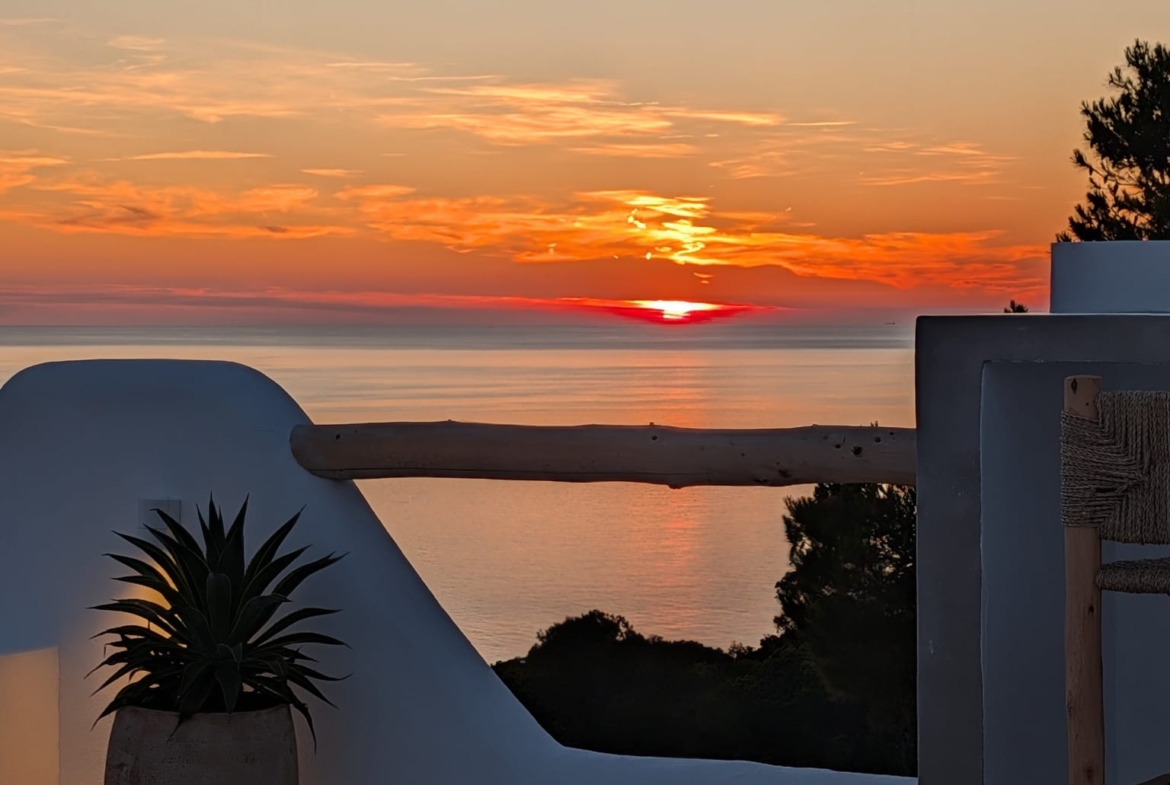 Boho Chic Sea View Apartment with Private Rooftop in Cala Vadella for Summer Rent