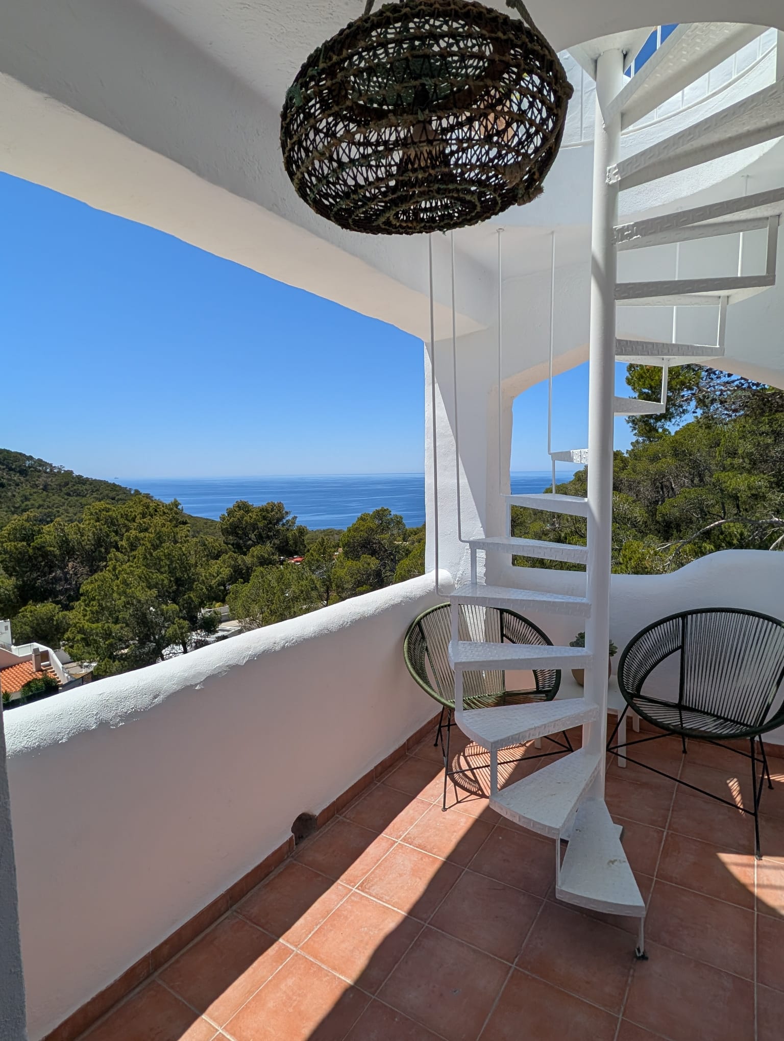 Boho Chic Sea View Apartment with Private Rooftop in Cala Vadella for Summer Rent