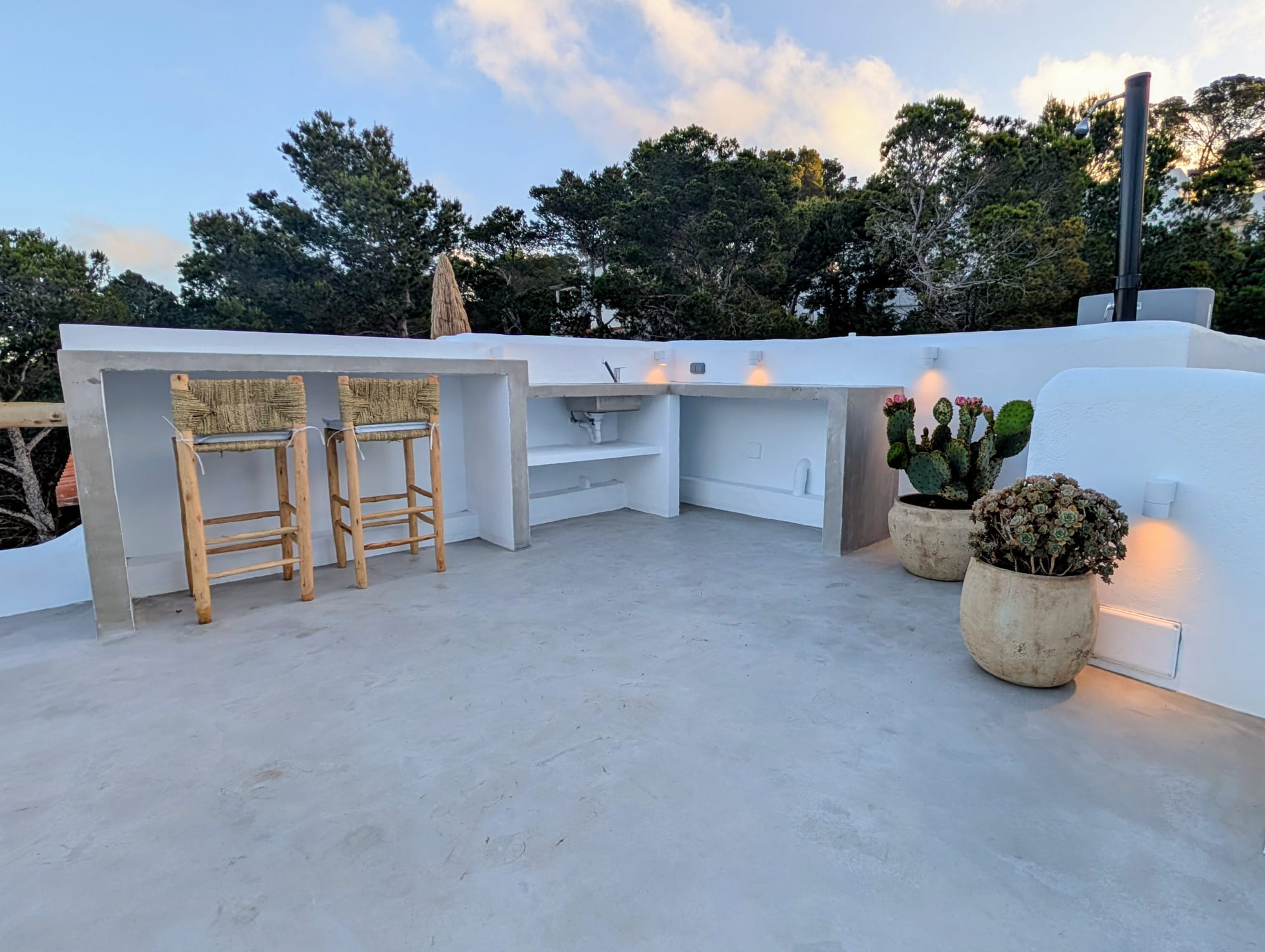 Boho Chic Sea View Apartment with Private Rooftop in Cala Vadella for Summer Rent